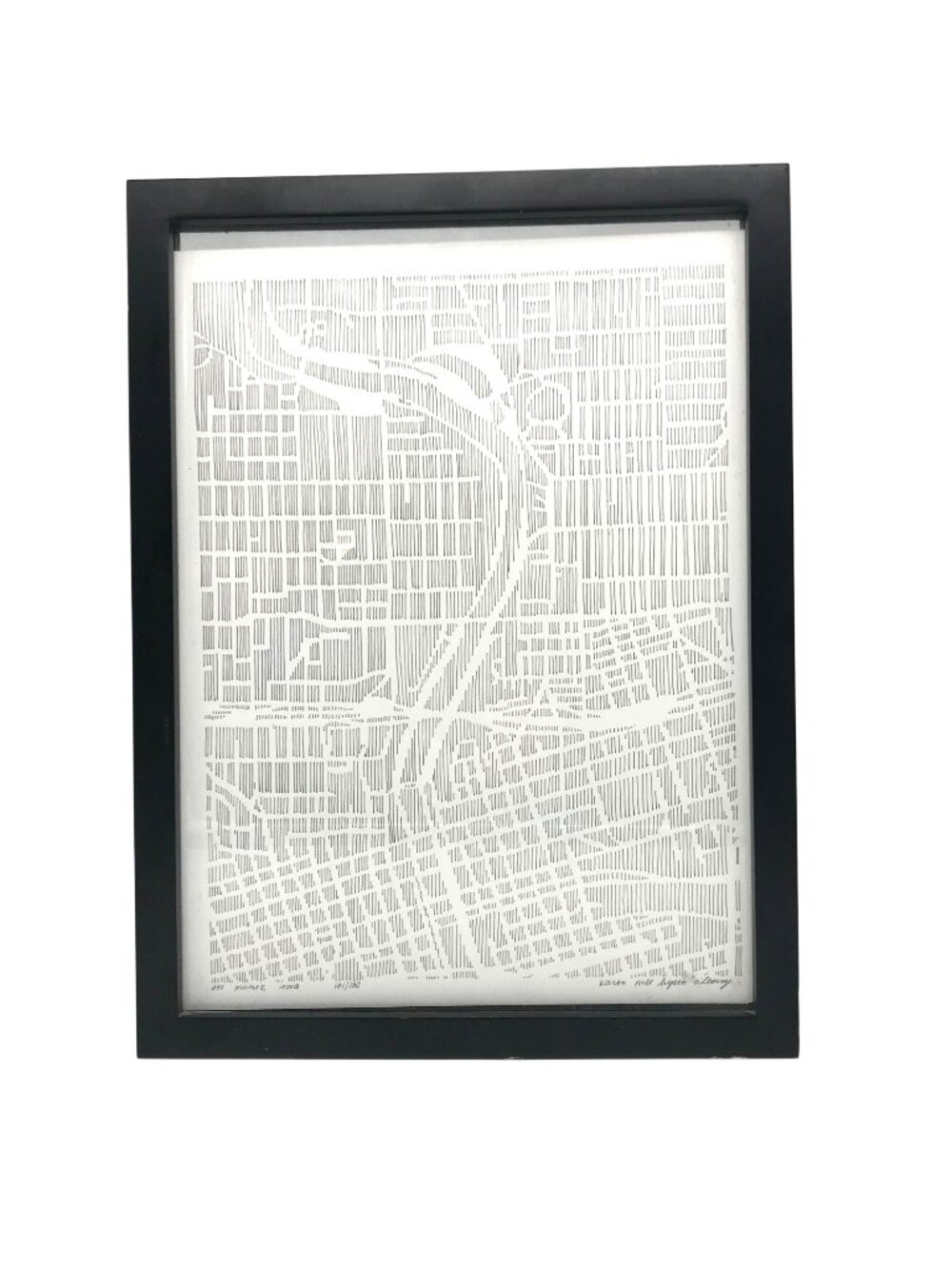 Printed Line Map of Des Moines Iowa, Unique Original Framed Artwork Ink Drawing